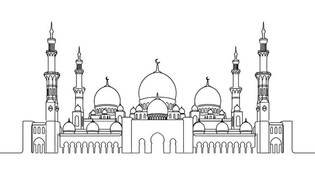 Mosque architecture line art vector illustration
