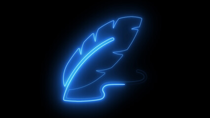Glowing blue neon feather quill isolated on a black background, for literature and, writing concepts, and creative for, digital media and, educational projects © Biplob