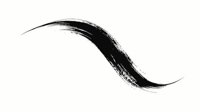 Black ink brush stroke curve line art, abstract paint brush element vector illustration