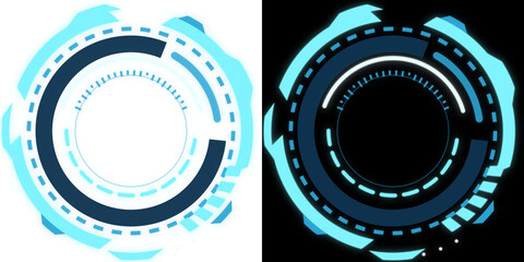 Futuristic sci-fi HUD circular frame, layered command ring in ice cyan, transparent background © zara