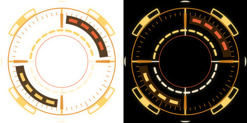 Futuristic sci-fi HUD circular frame, quadrant targeting reticle in amber gold, transparent background © zara