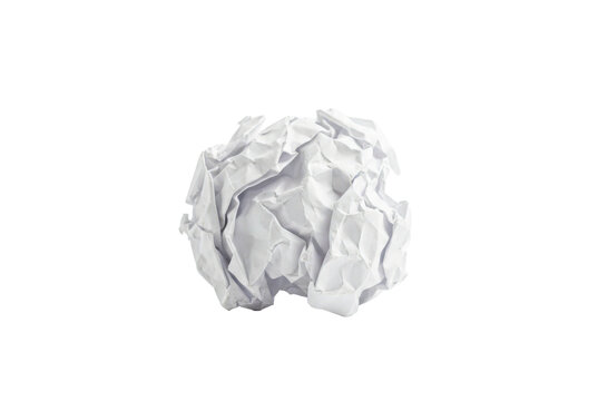 Single crumpled white paper ball isolated on solid black background