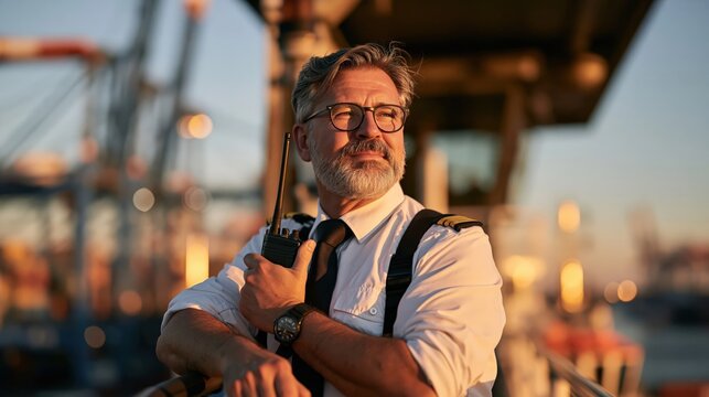 Experienced Harbor Master Portrait at Working Port