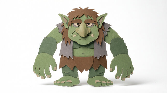 Friendly vintage fantasy troll made as a layered cardboard cutout