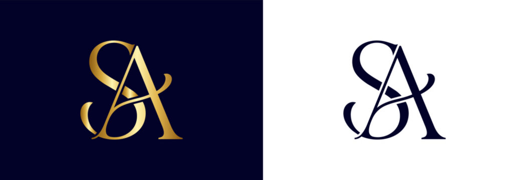 Monogram SA in navy and white, minimalist letter mark for corporate and personal branding.