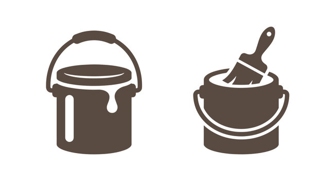 Paint buckets and brush renovation tools with paint bucket paintbrush icon renovation tool painting bucket construction tool house painting decorating icon bucket graphic