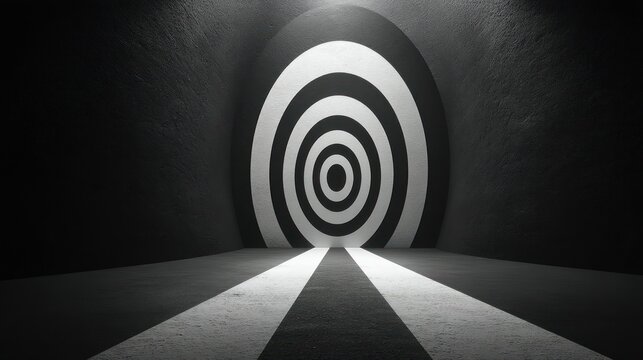 Abstract Circular Target Entrance with Dramatic Lighting.