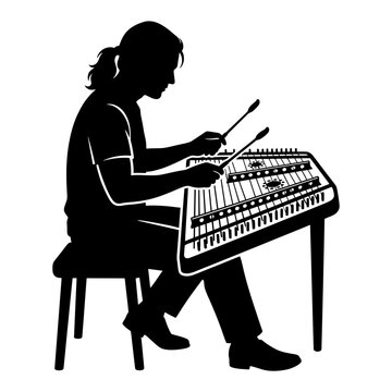 Musician playing hammered dulcimer, silhouette