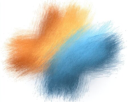 Abstract Cross Shape Formed by Swirling Orange and Blue Powder.