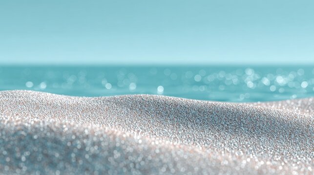 Glittering sand texture wave surface with sparkling ocean water and blue sky