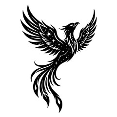 Fototapeta premium Mythical Phoenix Bird With Star Constellations Tattoo Design