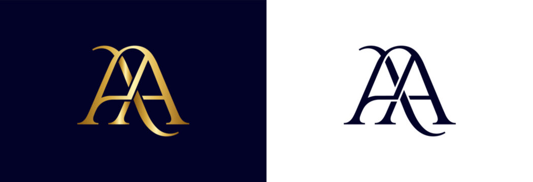 Elegant double AA monogram logo, gold and navy blue, suitable for luxury brands.
