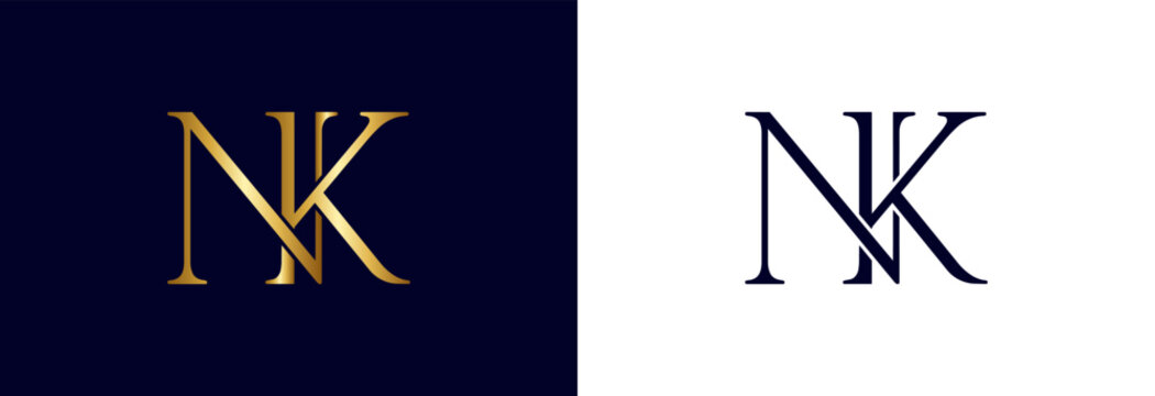 Interlocking letter nk monogram logo set with geometric lines for modern business.