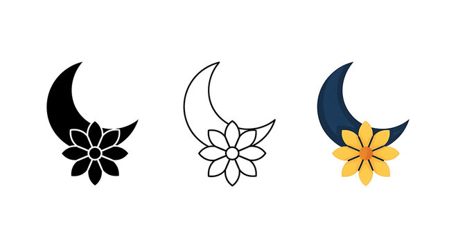 Minimalist moon and flower vector icons set