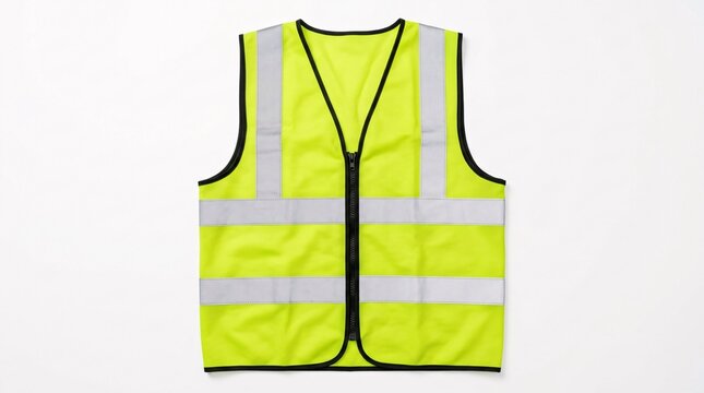 High visibility yellow reflective safety vest for construction work.