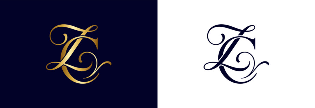 Luxurious monogram ZC in gold and dark blue, elegant script for logos.