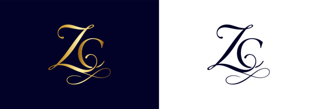 Calligraphic zc initial logo with elegant bottom swirl for luxury brand design.
