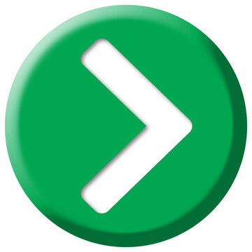 3D Green Right Arrow Chevron Button, Volumetric Circle Next Badge Isolated on White Background
