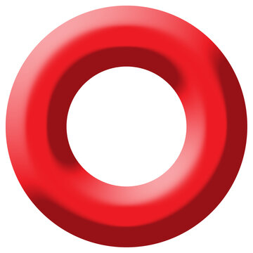 3D Red Ring Icon, Volumetric Circle Frame Ring Badge Isolated on White Background
