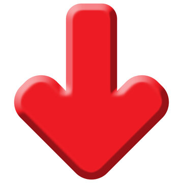 Red Down Arrow Rounded 3D Direction Download Decline Pointer UI Icon Vector Isolated
