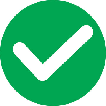 Green circle with white check mark icon, correct and success symbol, vector tick sign isolated on white background
