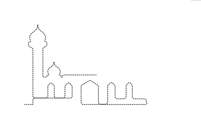 Dashed line drawing animation of Islamic mosque structure