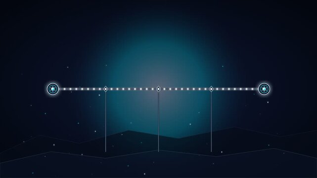 Abstract digital timeline graph with glowing dots and connecting lines against dark futuristic background