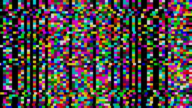 Abstract digital noise pattern featuring vibrant colorful pixelated blocks