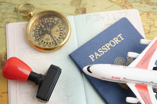 Italy passport with approved stamp on document for tourism to immigration at airport in country.