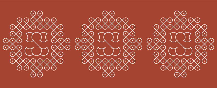 Set of ganapati chaturthi special folk art dotted rangoli pulli kolam. editable home decor patterns