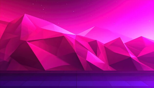 Low poly magenta mountains in abstract synthwave landscape