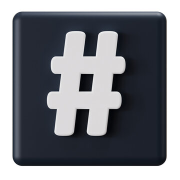 3D Hashtag Icon on Dark Square Button