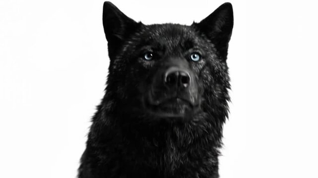 Majestic Black Wolf with Blue Eyes Studio Portrait