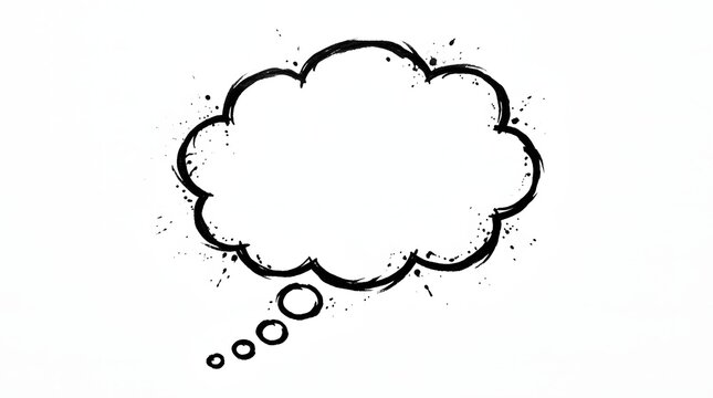 Thought bubble outlined in black ink features sketchy doodles against a clean white background.