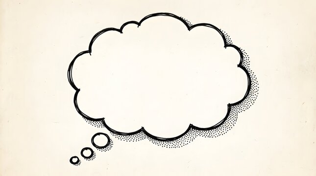 Thought bubble illustration with classic comic book styling and halftone dots.