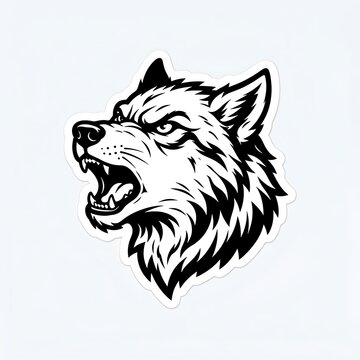 Angry wolf head mascot logo black and white vector illustration on white background