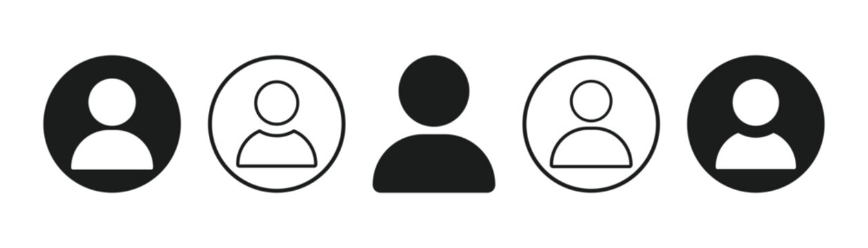 User profile vector icons set. person avatar circle account silhouette symbols, user account profile black circle in flat style, vector illustration