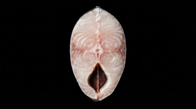 Fresh raw fish steak slice isolated on black background