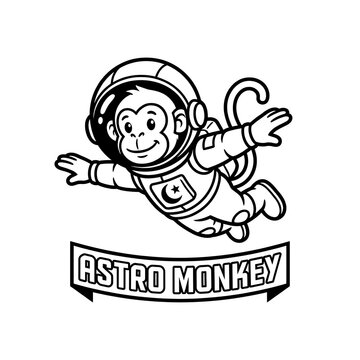 Cute cartoon monkey astronaut character floating in space suit graphic design
