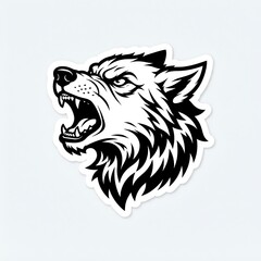 Fototapeta premium Aggressive wolf head mascot illustration black and white vector art