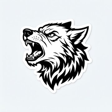 Aggressive wolf head mascot illustration black and white vector art