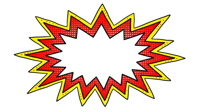 Comic book explosion bubble displays a vibrant red textured interior with a bright yellow jagged border.