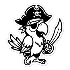 Obraz premium Cartoon pirate parrot character wearing a captain hat holding a sword