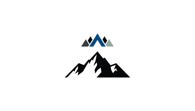 Pair of stylized mountain icons includes a colorful geometric version and a bold black silhouette for versatile outdoor and travel branding.