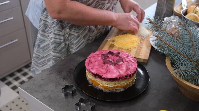 Culinary Process of Plating Layered Beetroot Salad