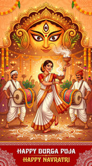 Naklejka premium Festive durga puja and navratri celebration illustration