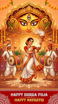 Festive durga puja and navratri celebration illustration