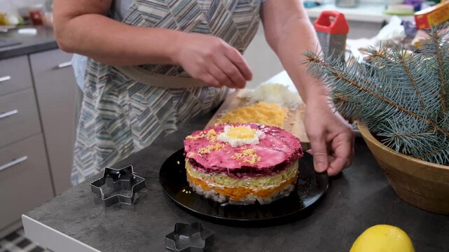 Culinary Process of Plating Layered Beetroot Salad