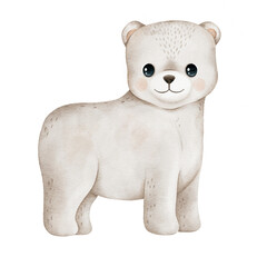 Cute watercolor teddy bear. Hand-drawn beige baby bear cub illustration. Woodland animals theme. © Tetiana Kravchenko