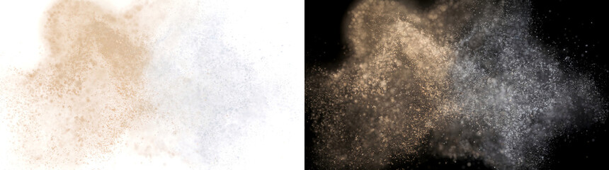 Powder cloud drifts in warm beige and cool gray tones for texture design, PNG, Transparent and Black Background Versions © Rubel